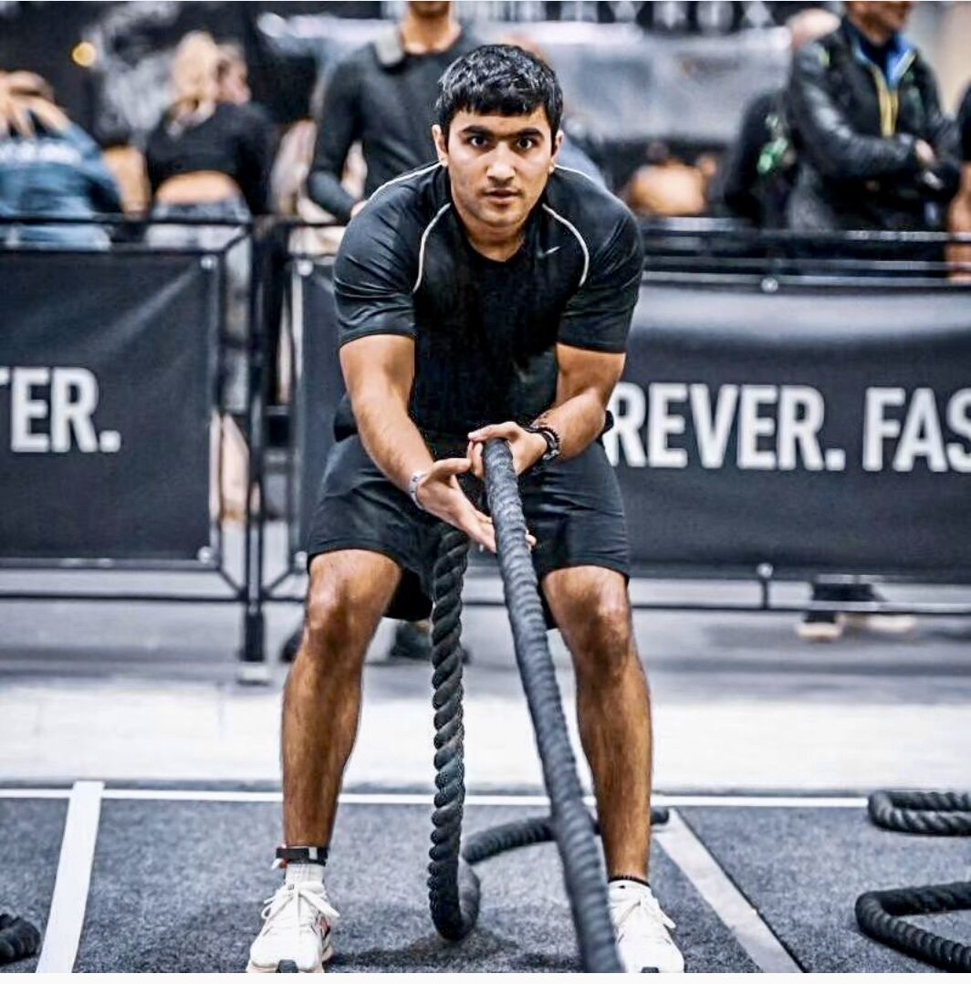 Athlete performing a HYROX rope pull